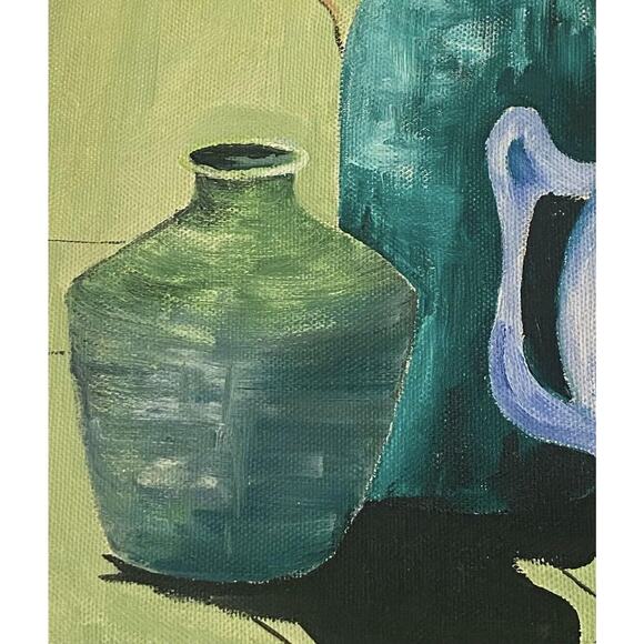 Mid 20th Century Painting Oil On Board Still Life “Three Jugs” Artist Signed - Picture 5 of 12